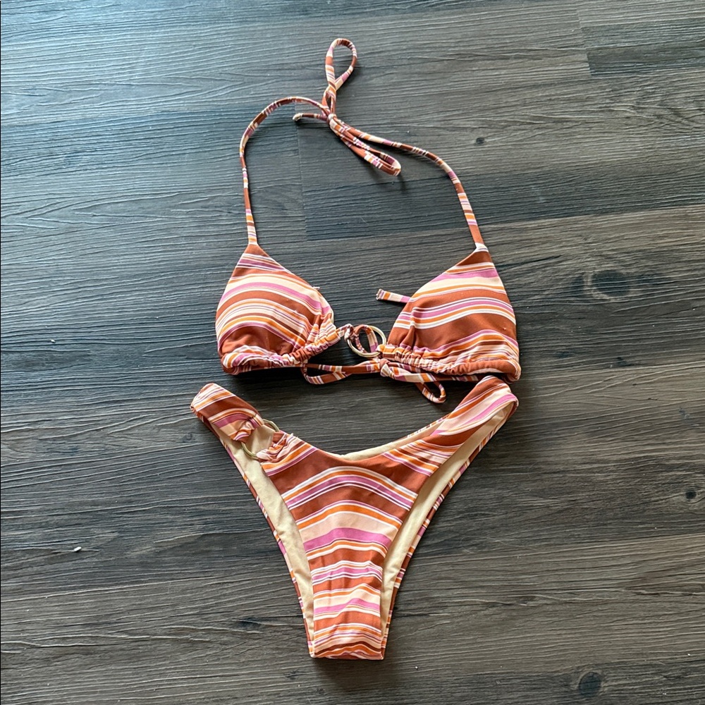 Princess Polly Striped Bikini Set in Orange and Pink